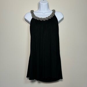 Spense Black Stretchy Dressy Halter Top with Braided Silvertone Beading Sz 1X